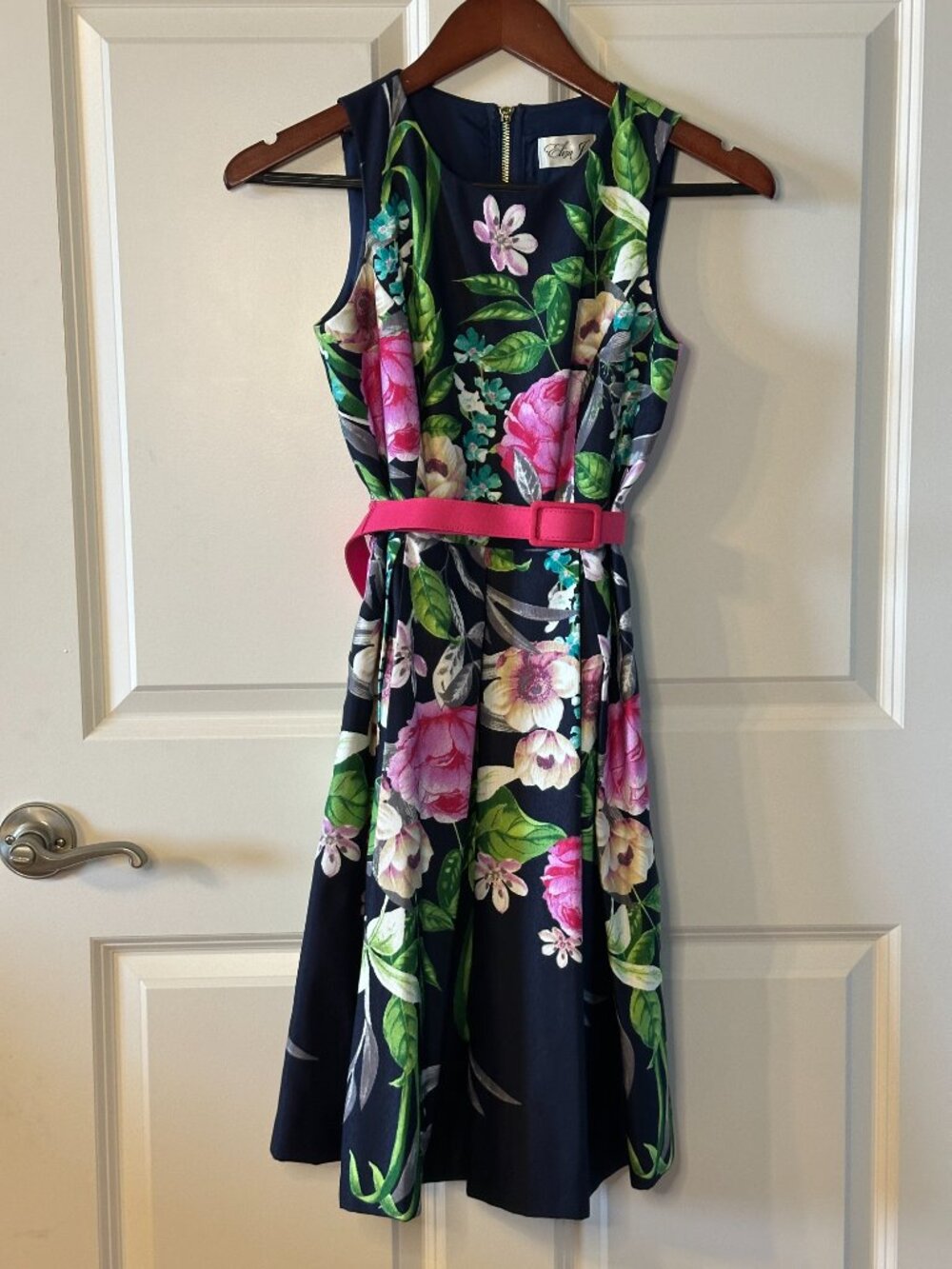 Eliza J Botanical Floral Fit Flare Belted Pocket Dress Garden Party Wedding Gues
